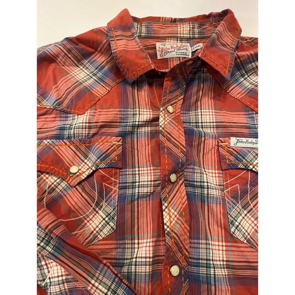 True Religion Long Sleeve Pearl Snap Long Sleeve‎ Shirt Western Plaid Size 3XL